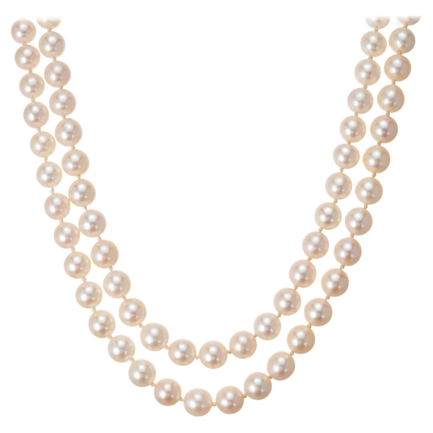 Multi-Strand Japanese Akoya Cultured Pearl 14 Karat Yellow Gold Necklace