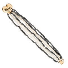 Multi Strand Japanese Cultured Pearl Hematite Gold Bracelet