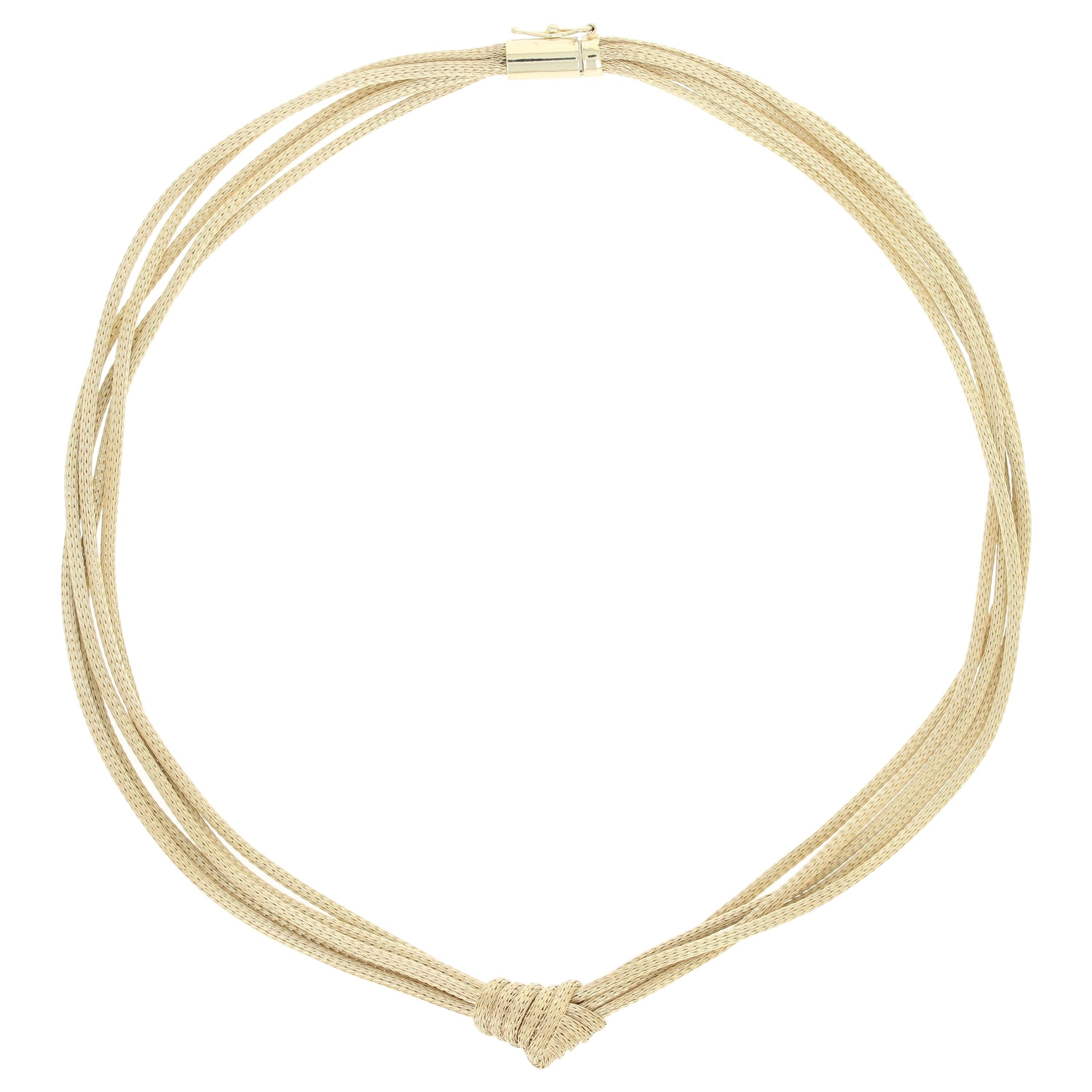 Multi-Strand Knotted Wheat Chain Necklace 10 Karat Yellow Gold, Italy