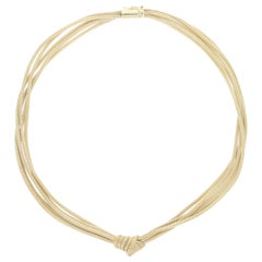 Multi-Strand Knotted Wheat Chain Necklace 10 Karat Yellow Gold, Italy