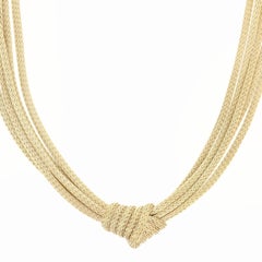 Multi-Strand Knotted Wheat Chain Necklace 10 Karat Yellow Gold, Italy