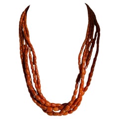Multi Strand Mediterranean Natural Italian Red Coral Vintage Necklace, c1960's