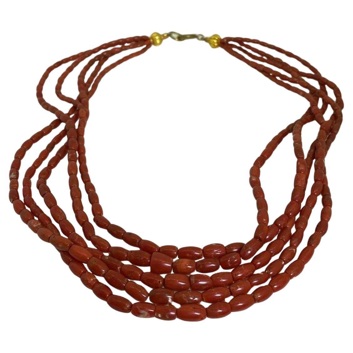Multi Strand Mediterranean Natural Italian Red Coral Vintage Necklace, c1960's For Sale