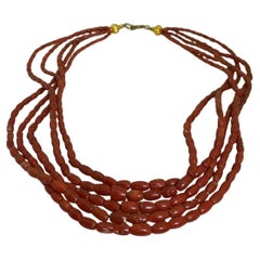Multi Strand Mediterranean Natural Italian Red Coral Vintage Necklace, c1960's