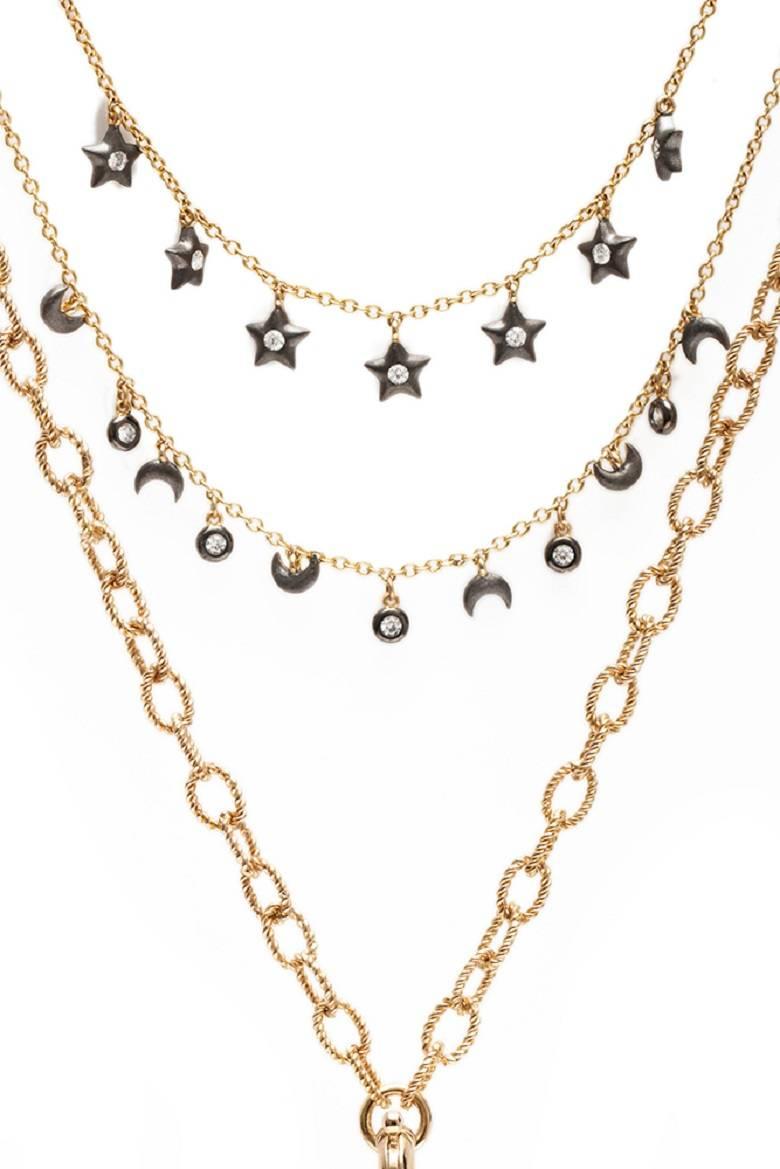 Ammanii Multi-Strand Moon and Stars Charms Vermeil Necklace 1