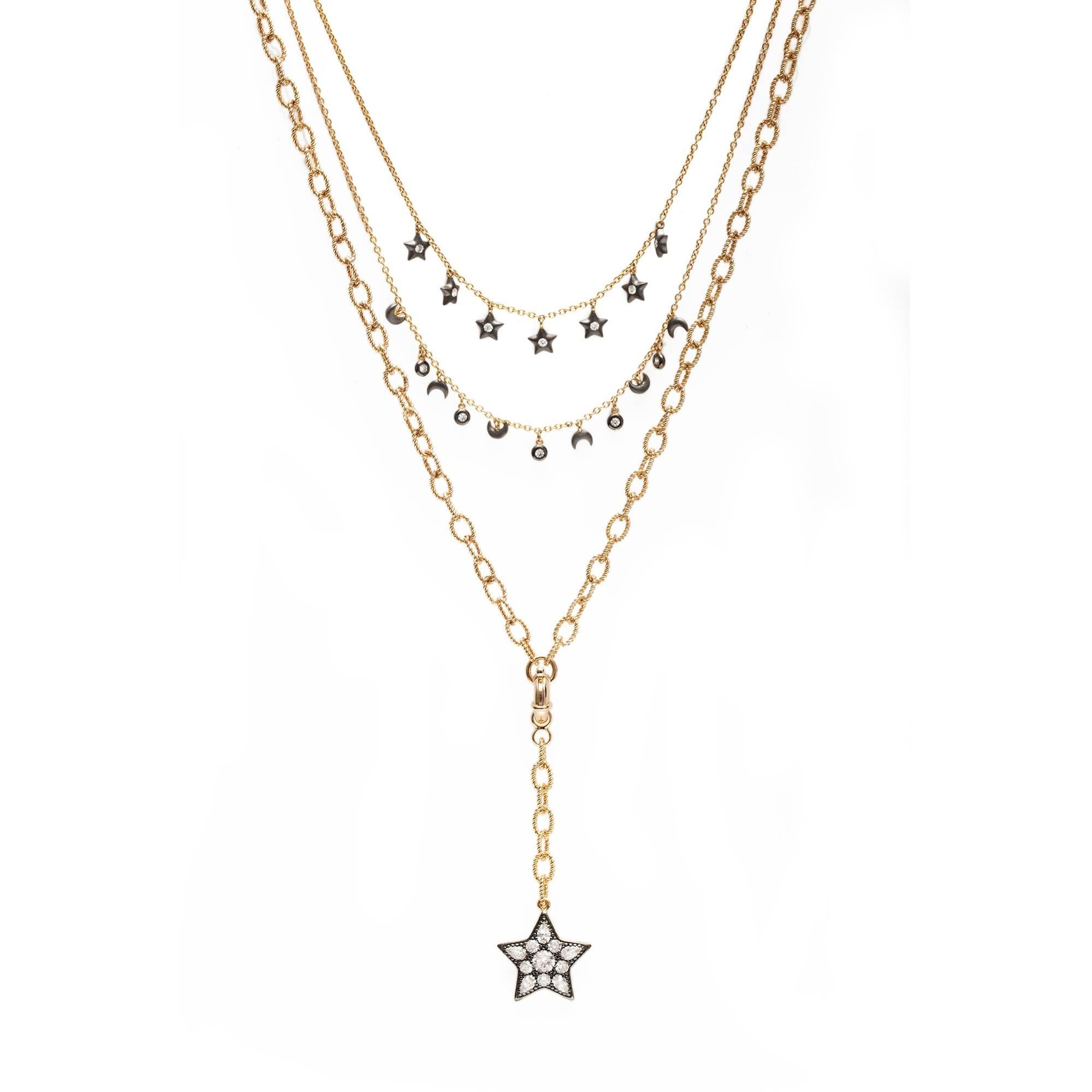 Ammanii Multi-Strand Moon and Stars Charms Vermeil Necklace