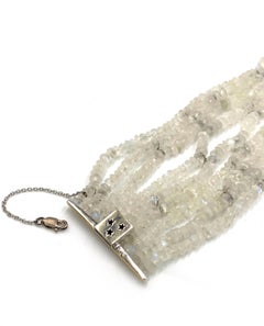 Multi Strand Moonstone and Diamond Bracelet with 18K White Gold
