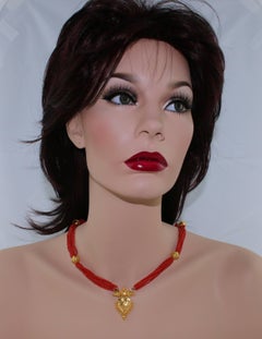 Multi-Strand Natural Coral Beads and Gold Necklace