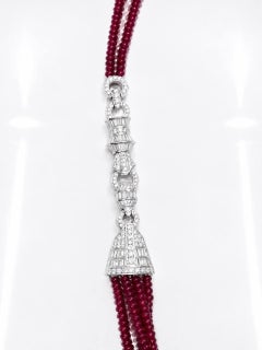 Multi-Strand Natural Ruby, Diamond and 18K White Gold Necklace