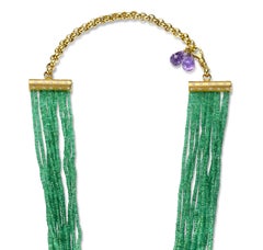 Multi Strand Necklace 450 Ct Columbia Faceted Emeralds Cgl Certified & Amethyst