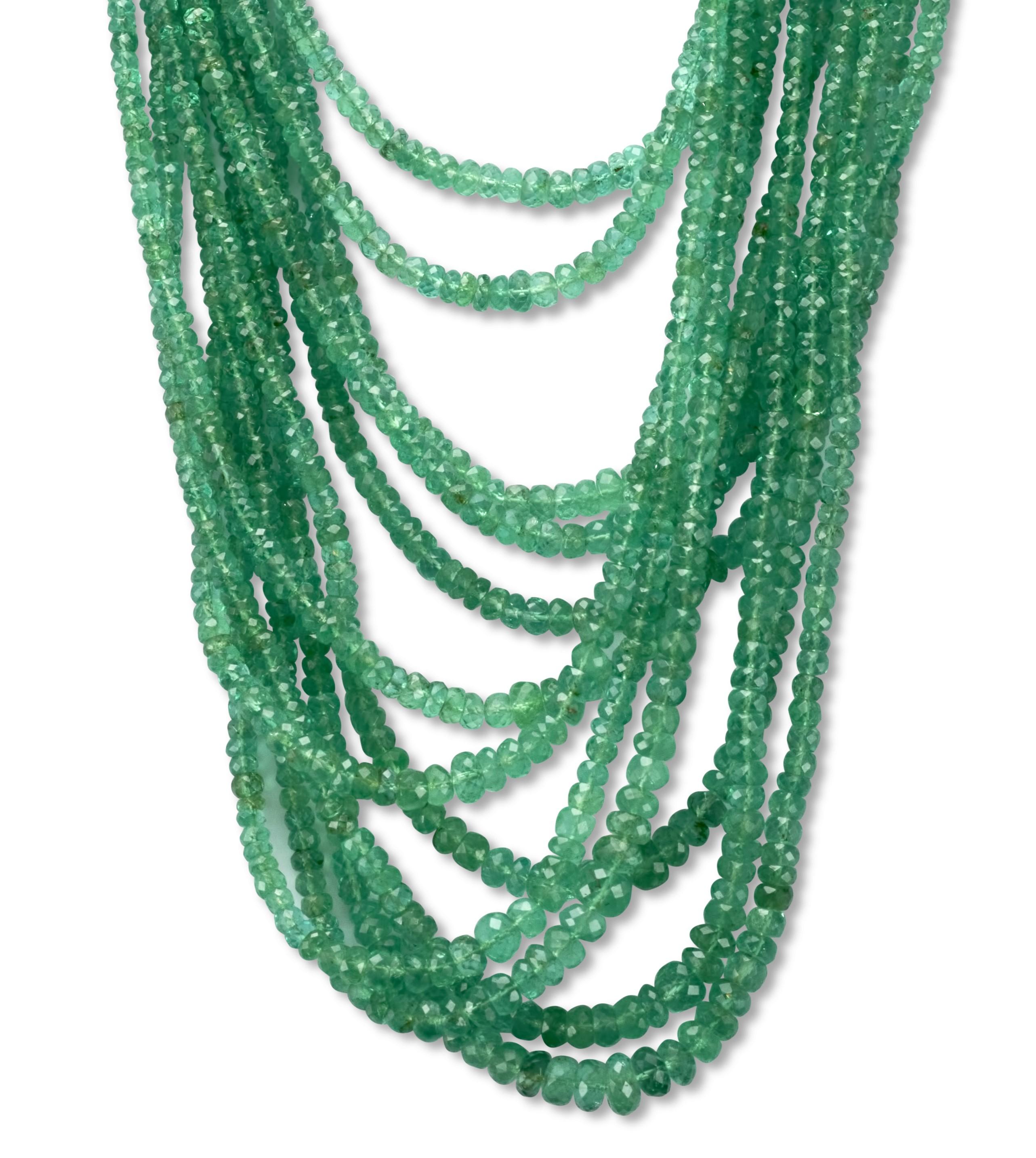 Artisan Multi Strand Necklace 450 Ct Columbia Faceted Emeralds Cgl Certified & Amethyst  For Sale