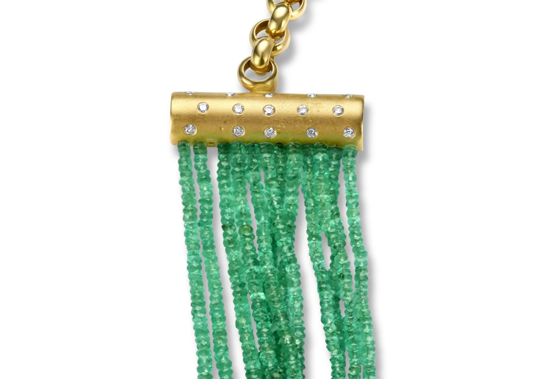 Mehrstrangige Halskette 450 Karat kolumbianische facettierte Smaragde CGL zertifiziert & Amethyst  (Perle) im Angebot