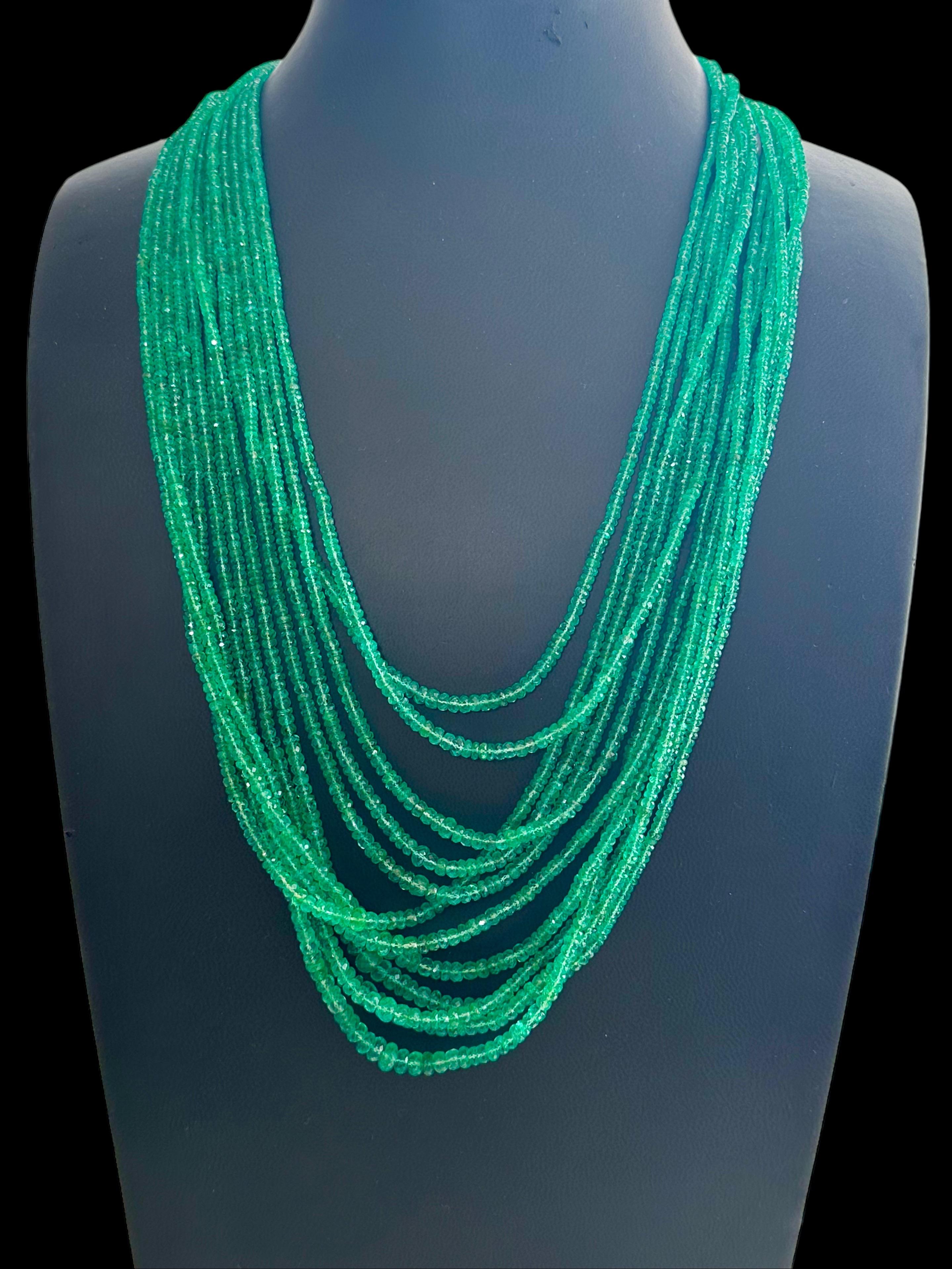 Mehrstrangige Halskette 450 Karat kolumbianische facettierte Smaragde CGL zertifiziert & Amethyst  im Angebot 2