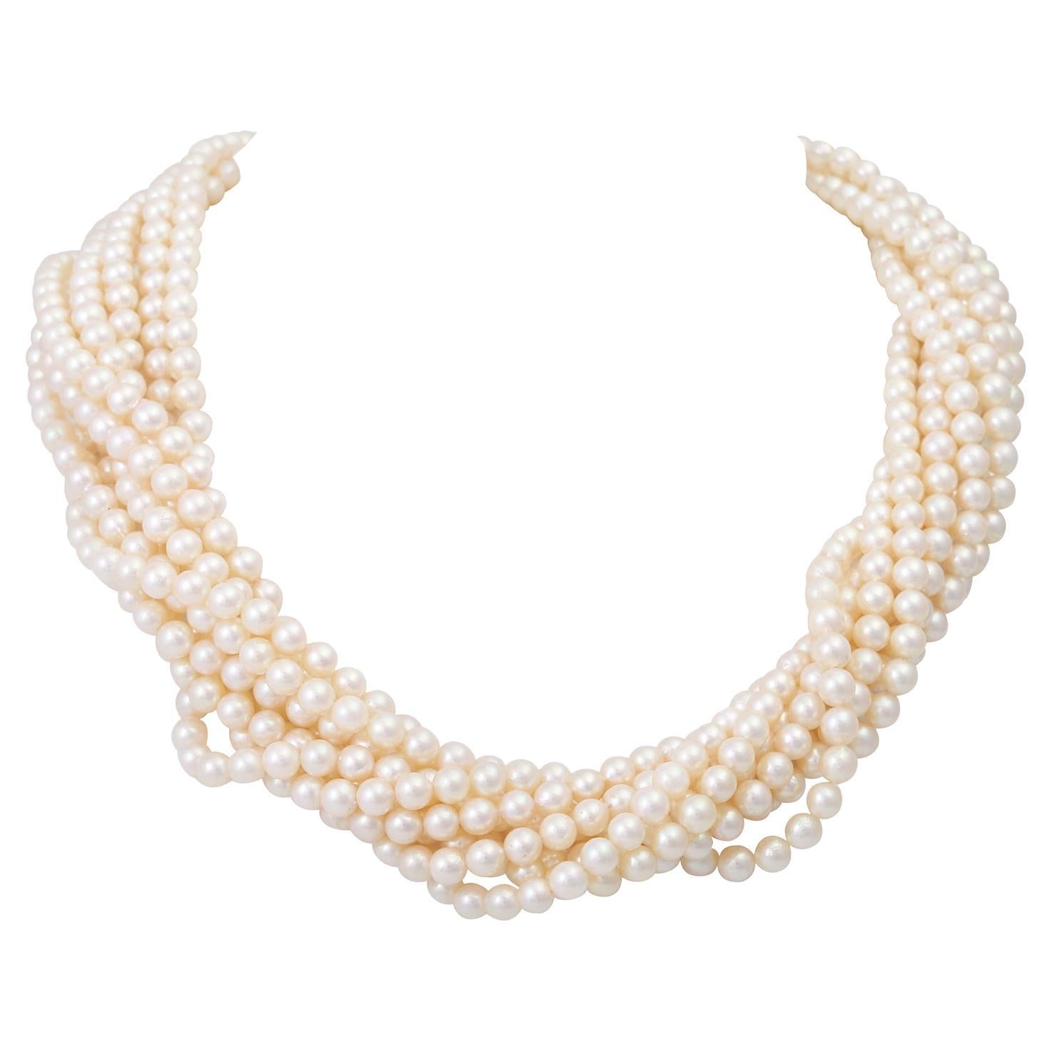Tiffany and Co. Vintage Akoya Pearl Multi Strand Necklace at 1stDibs
