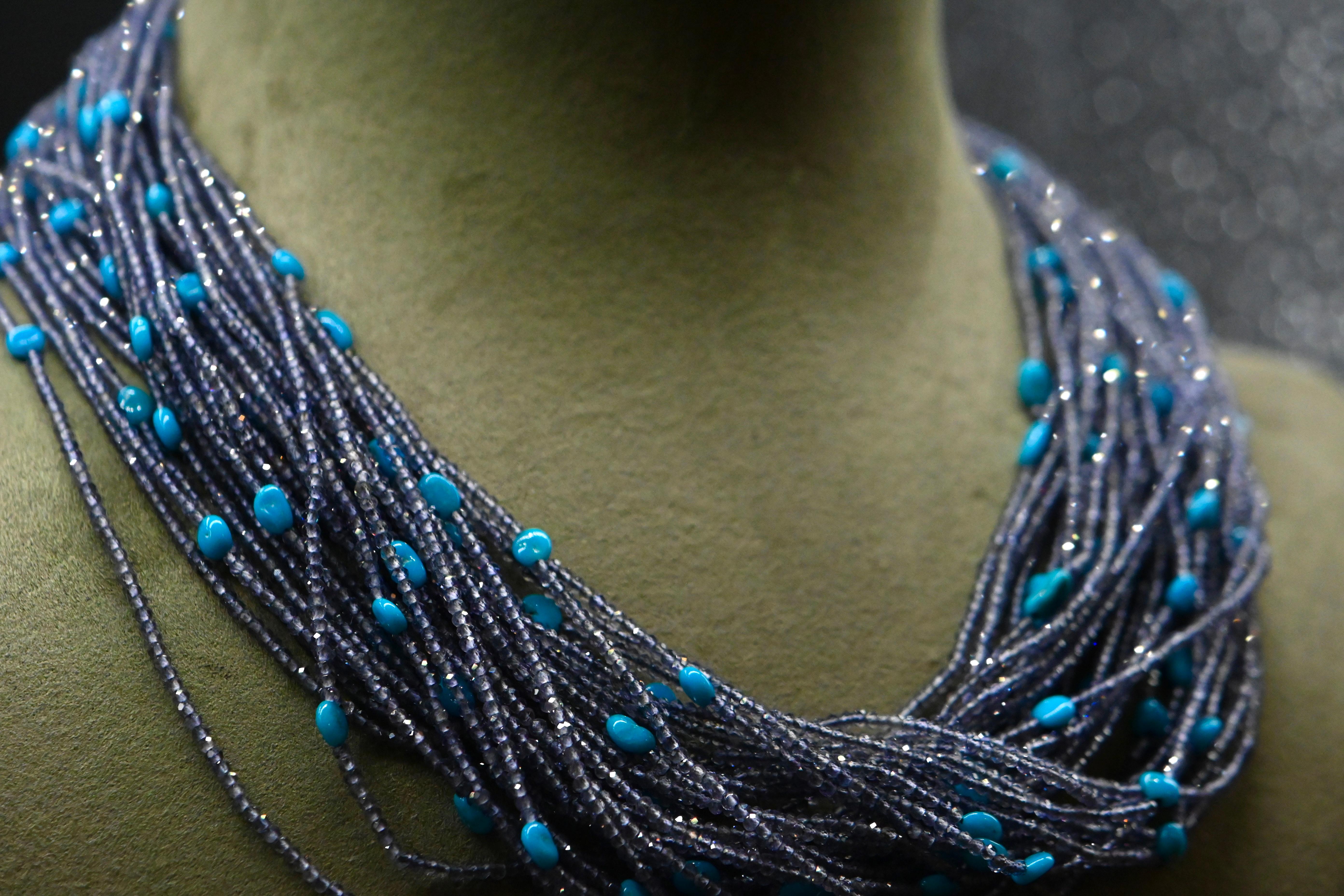 Bewitchingly beautiful, Turquoise gemstones have been prized for millennia for their distinctive blue-green color. Their association with elements of nature and ancient cultures lends this necklace a mystical aura and a touch of the exotic. Each