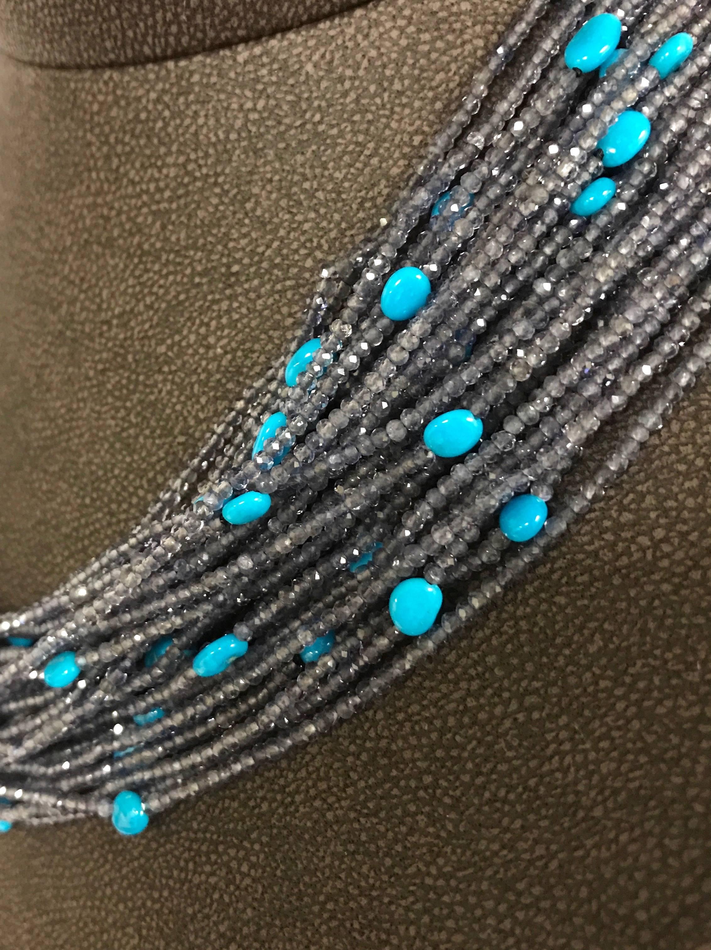 Women's Multi-Strand Necklace Turquoises Iolites Bakelite  For Sale