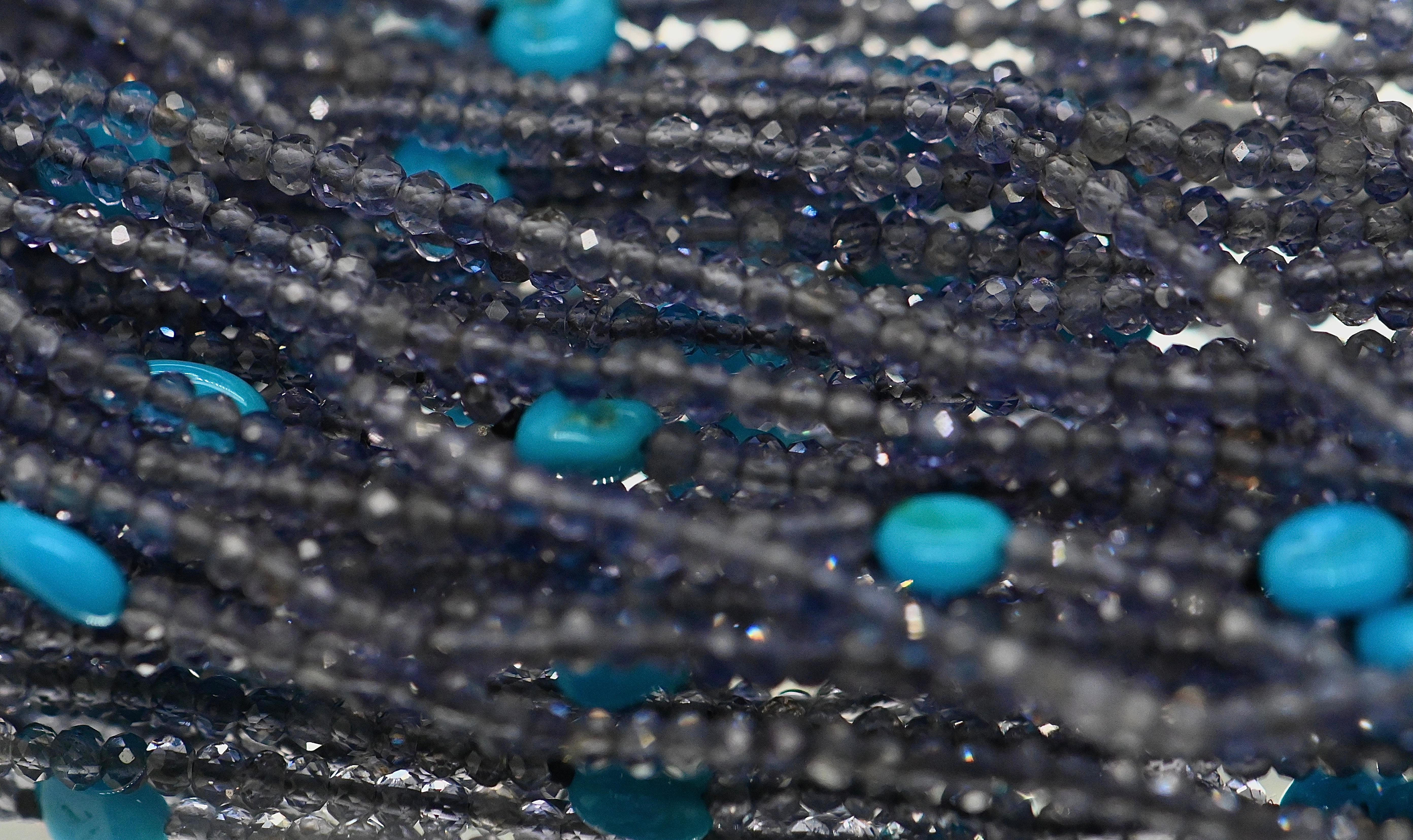 Multi-Strand Necklace Turquoises Iolites Bakelite  For Sale 2