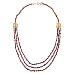 Multi Strand Necklace with 20k Gold Beads, Ancient Lapis Lazuli and Carnelian