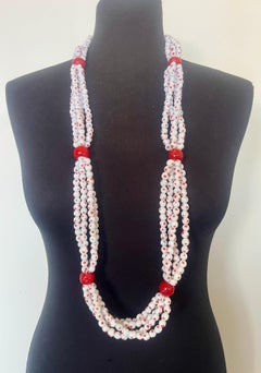 Multi-Strand Necklace with Vintage Coral Glass and Blown Glass Beads-51 cm, 310g
