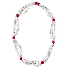 Multi-Strand Necklace with Vintage Coral Glass and Blown Glass Beads-51 cm, 310g