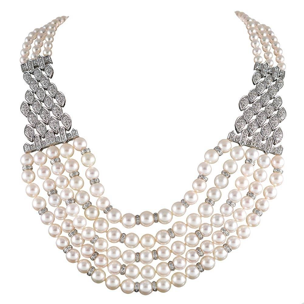 Multi-Strand Pearl and Diamond Necklace from Saks Fifth Avenue