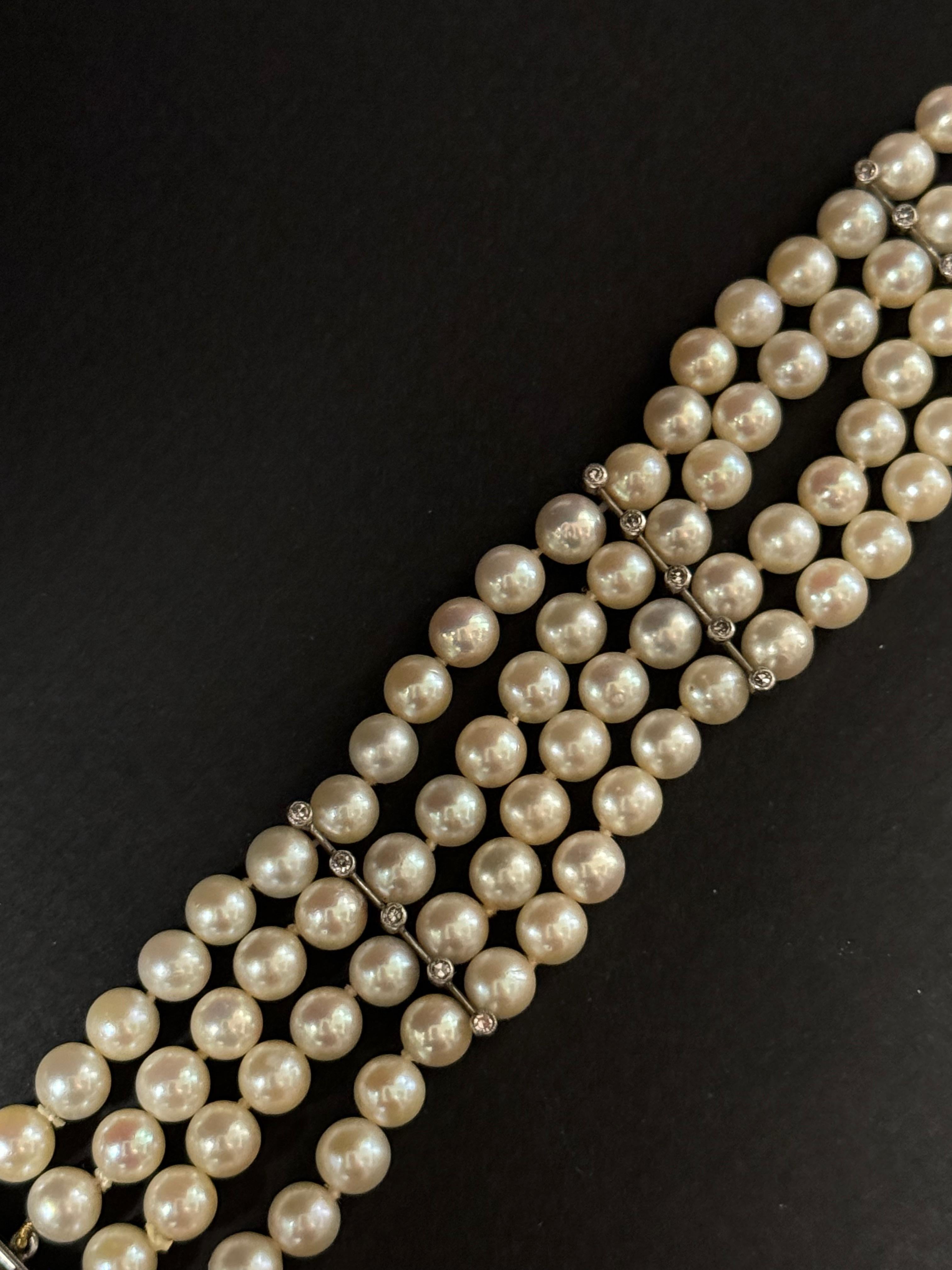 da uomo o donna Bracciale con perle e diamanti a più fili con chiusura a diamante in vendita