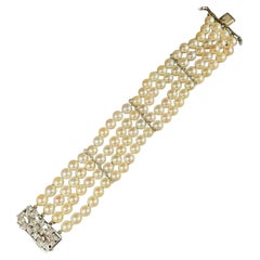Multi -Strand Pearl and Diamond Bracelet with Diamond Clasp