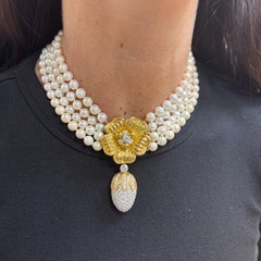 Multi Strand Pearl and Diamond Choker Necklace