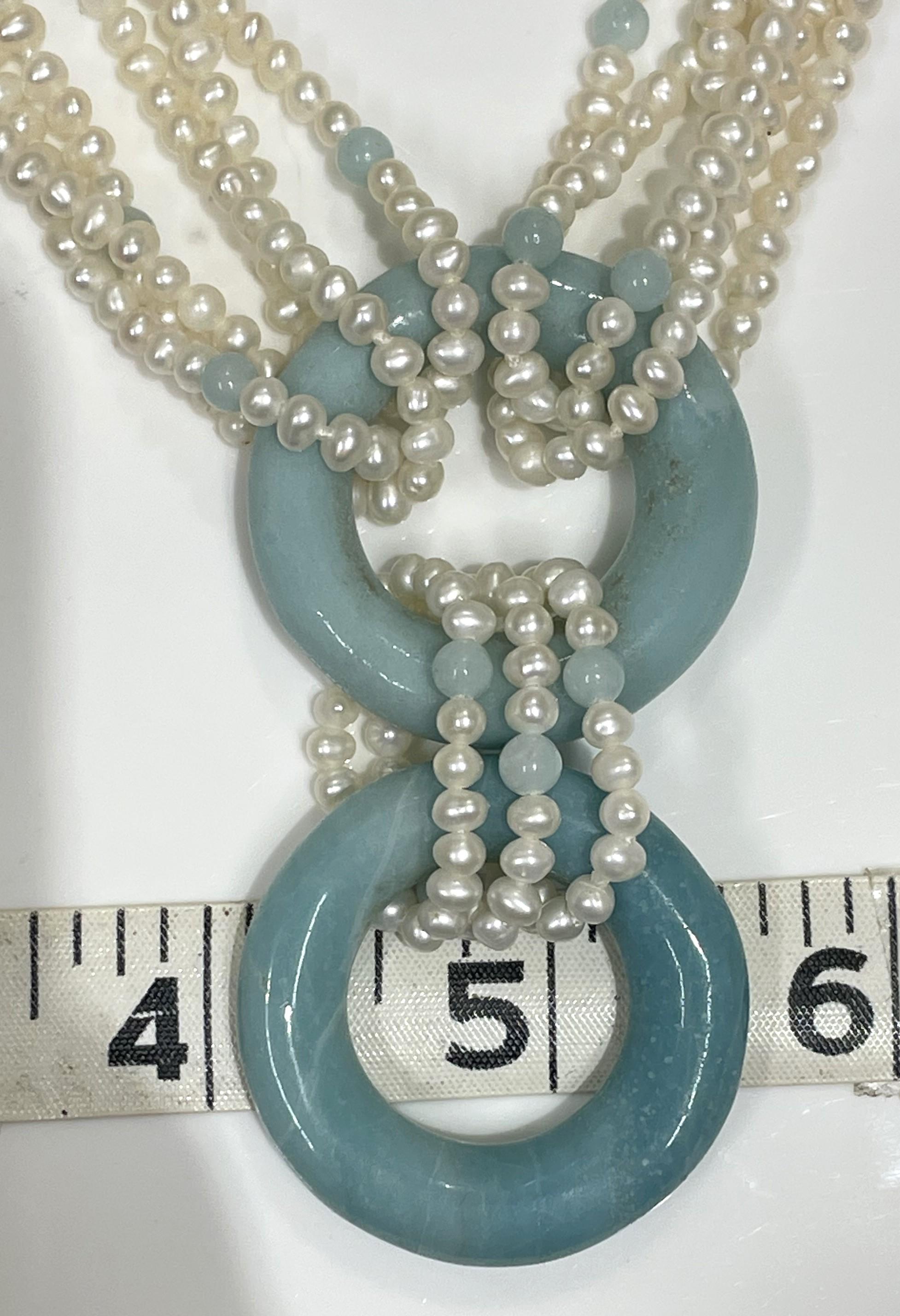 Women's or Men's Multi-Strand Pearl and Turquoise Necklace  For Sale