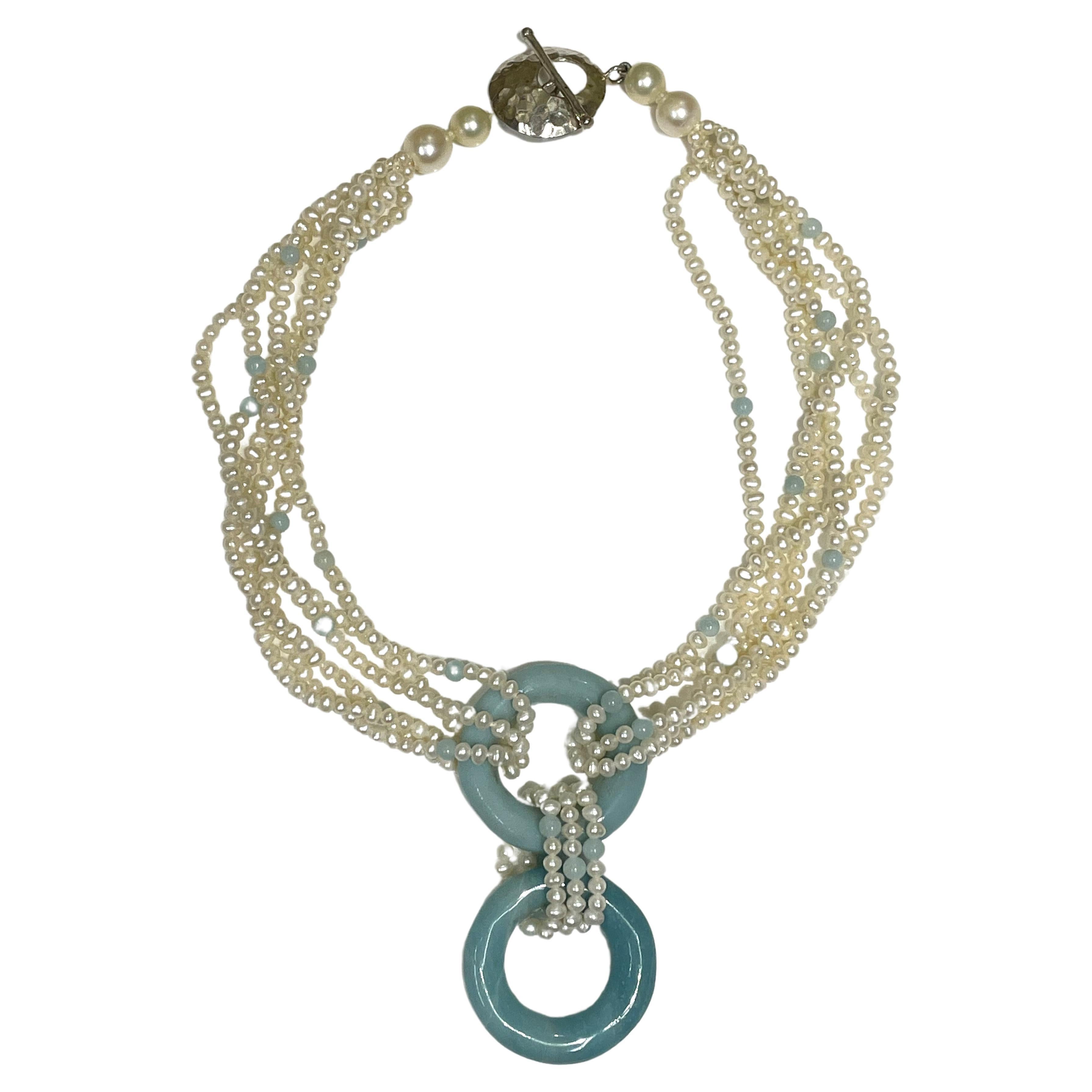 Multi-Strand Pearl and Turquoise Necklace  For Sale