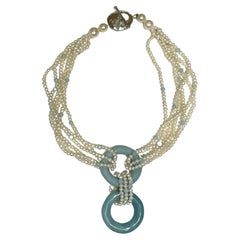 Mehrreihige Perlen- und Türkis-Halskette 