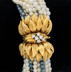 Multi-Strand Pearl Bracelet 18K Diamond Clasp