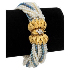 Multi-Strand Pearl Bracelet 18K Diamond Clasp