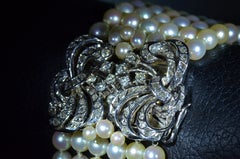 Multi Strand Pearl Bracelet set with 2 Carats of Rose Cut & European Cut Diamond