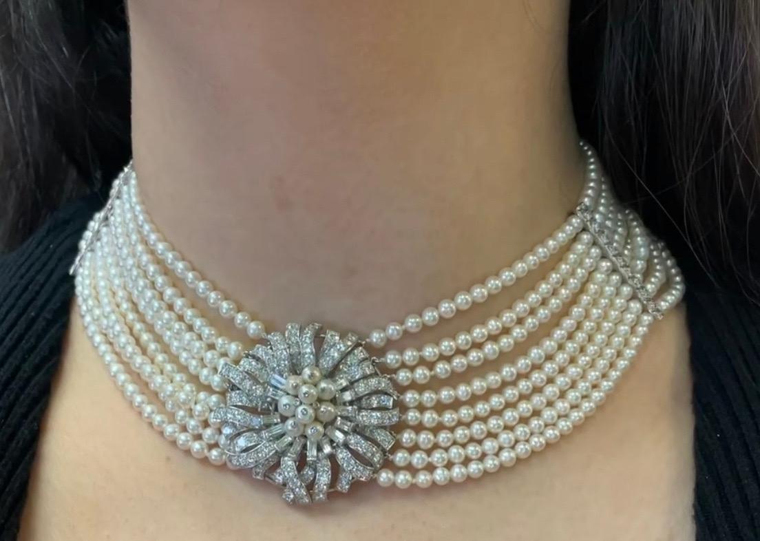 Collana girocollo con perle e diamanti a più fili

Un girocollo con otto fili di perle coltivate, distanziatori di diamanti e un pendente con diamanti a taglio baguette e rotondo accentuati da perle al centro.

Lunghezza approssimativa: 16