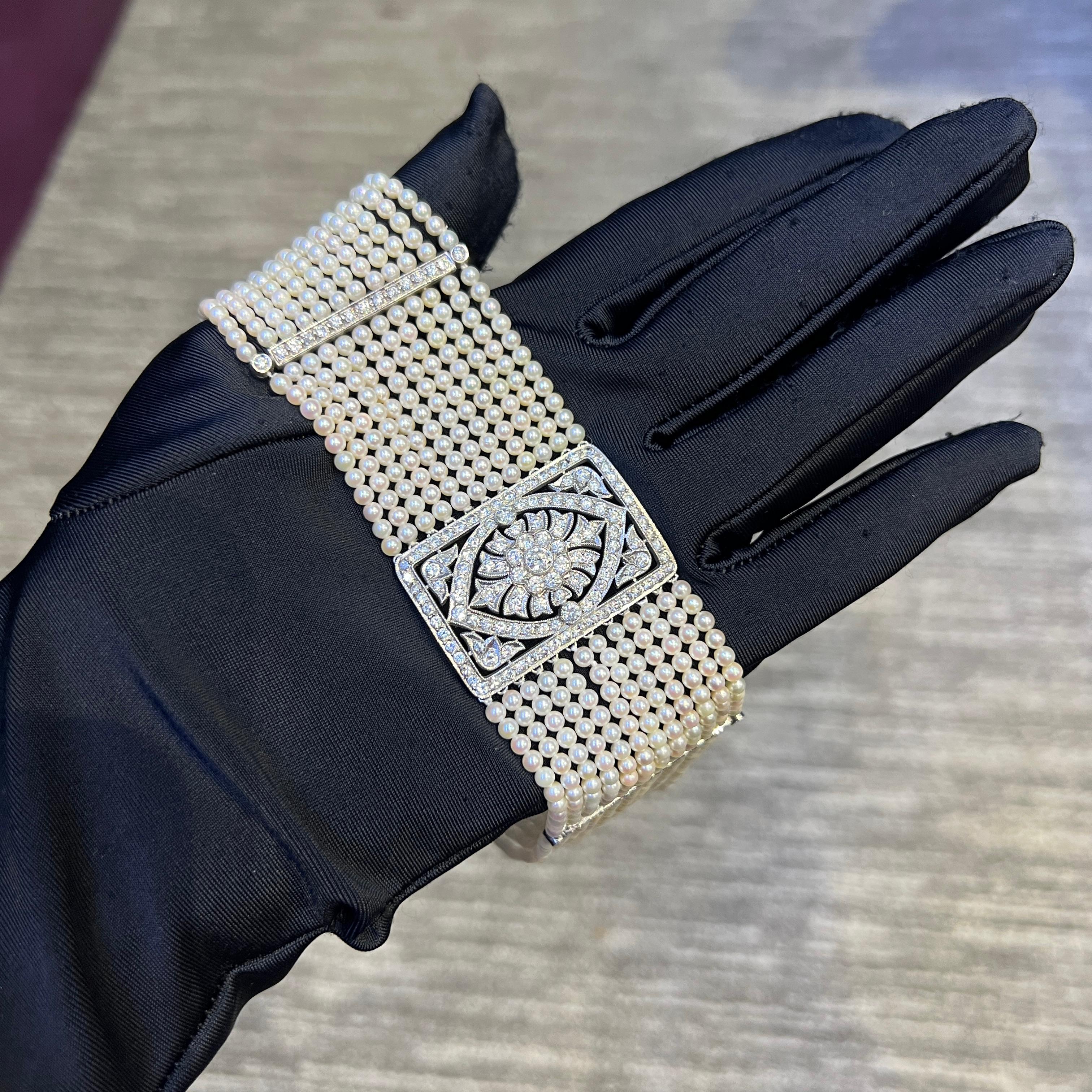 Collana girocollo con perle e diamanti a più fili In condizioni ottime in vendita a New York, NY