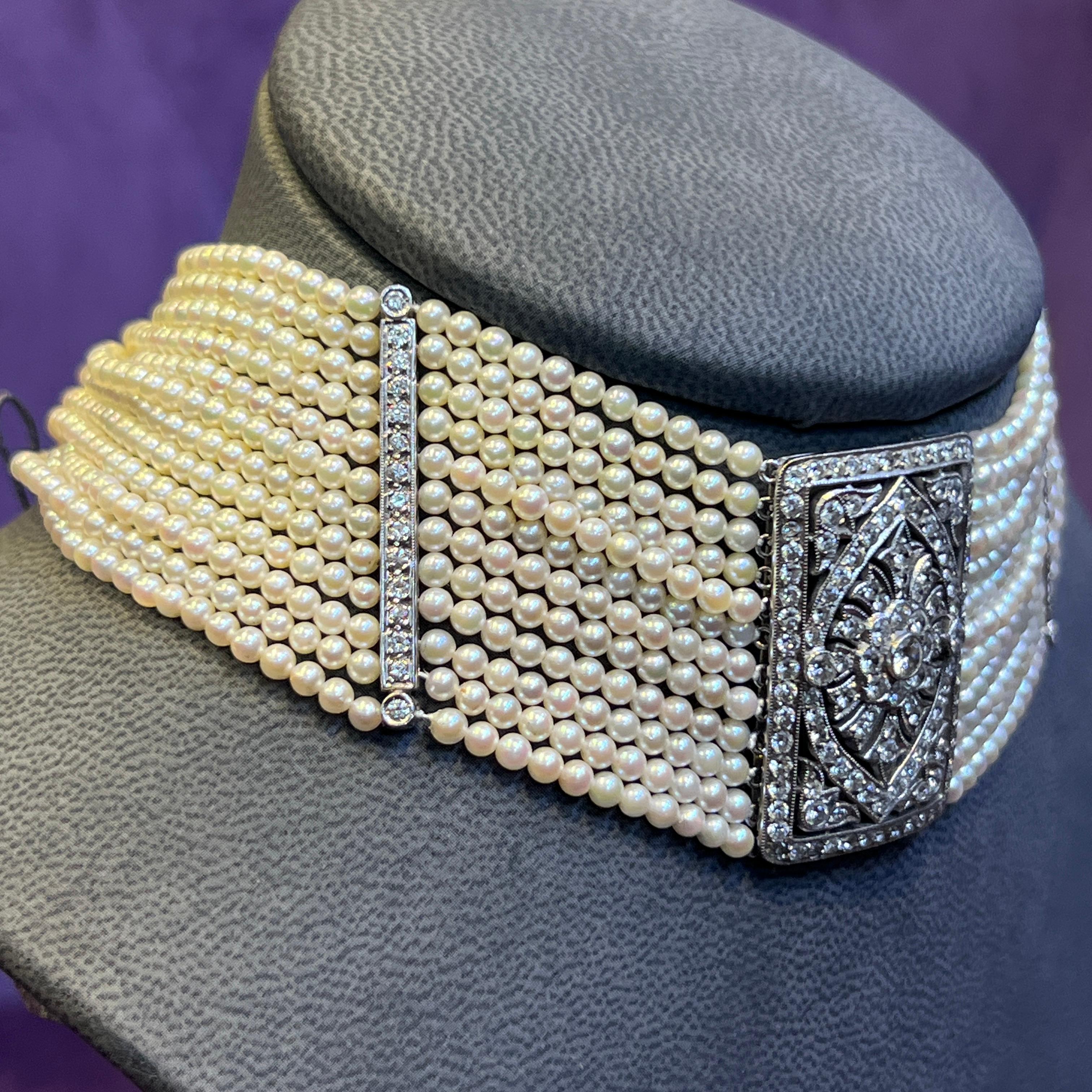 Collana girocollo con perle e diamanti a più fili in vendita 1