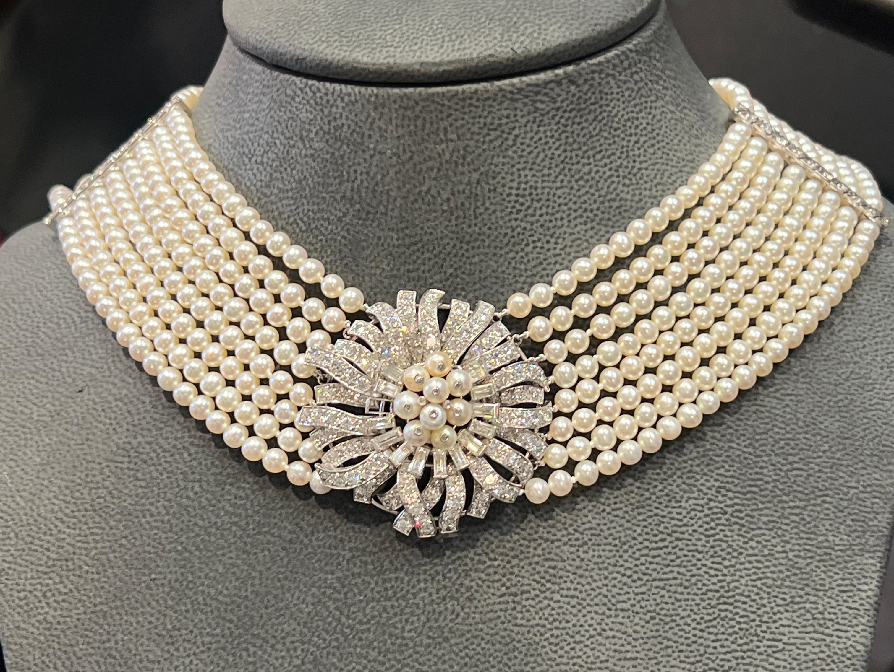 Collana girocollo con perle e diamanti a più fili in vendita 1