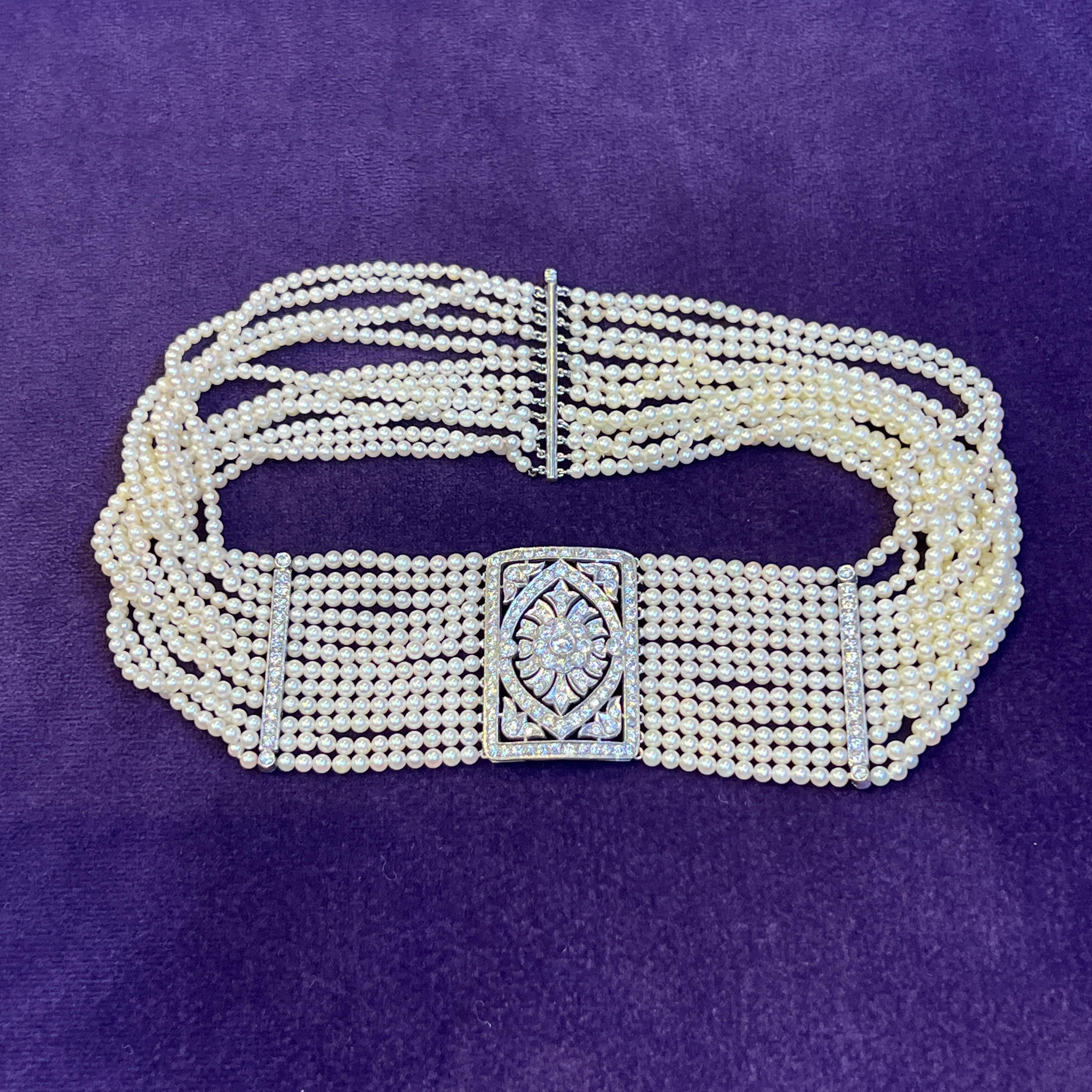 Collana girocollo con perle e diamanti a più fili in vendita 3