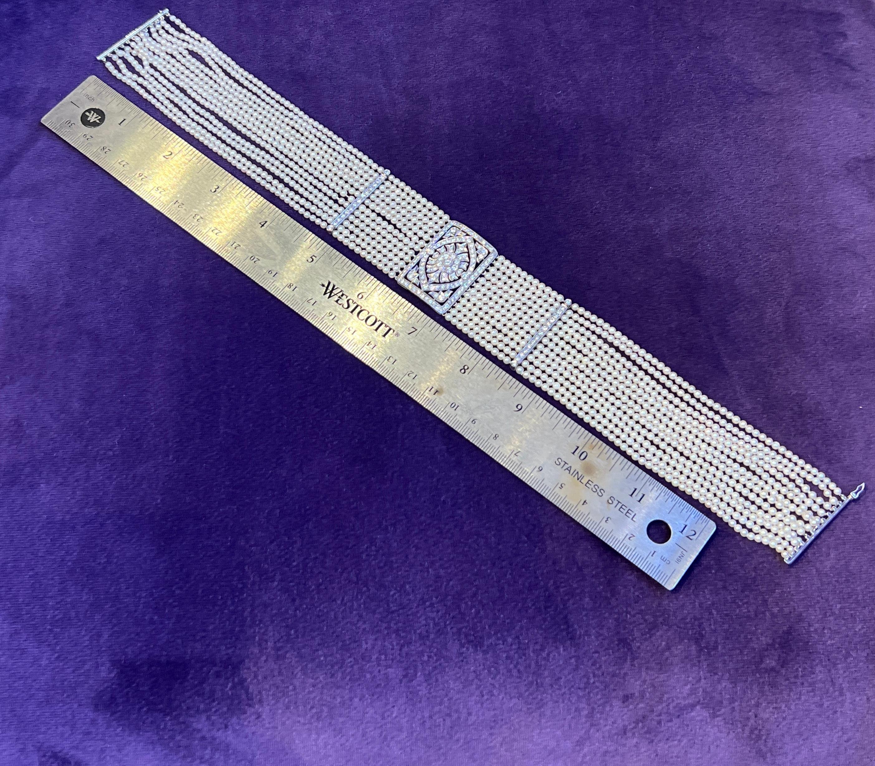Collana girocollo con perle e diamanti a più fili in vendita 4