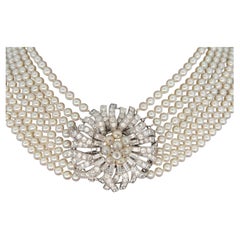 Mehrstrangige Perlen- und Diamant-Choker-Halskette