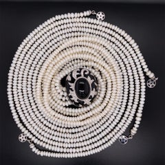 Multi Strand Pearl Diamond Onyx and Black Enamel Gold Designer Necklace