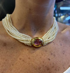 Collana girocollo a più fili con perle e tormaline