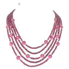 Collana Paradizia a più fili di tormalina rosa con accenti di quarzo rosa caldo