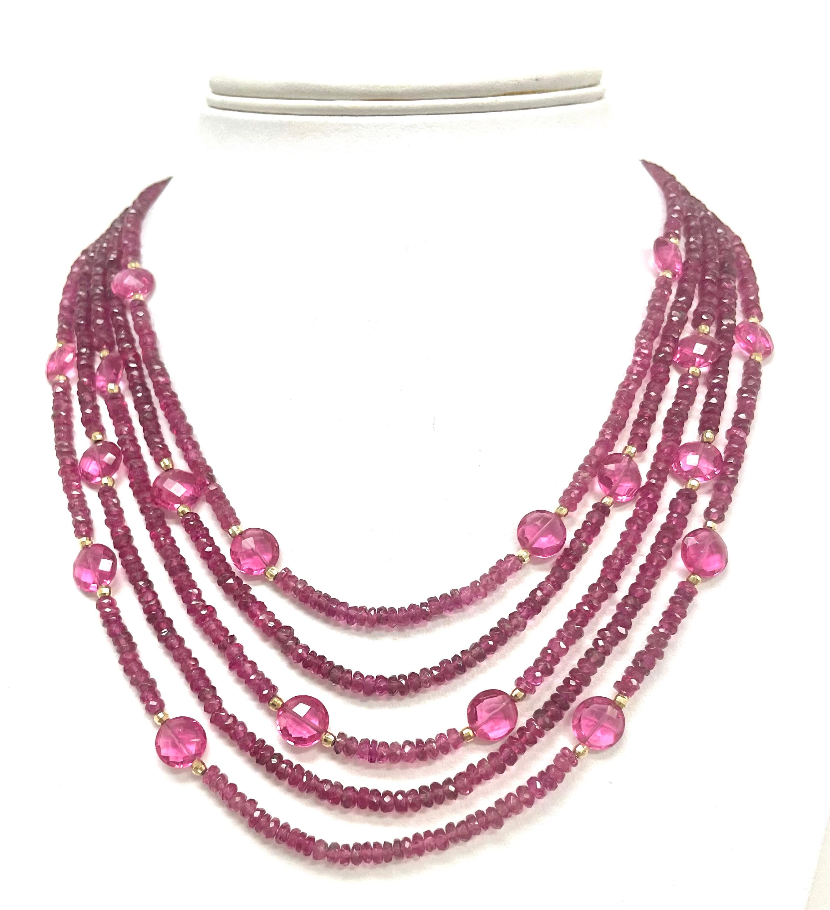 Multi-Strand Pink Tourmaline Paradizia Necklace with Hot Pink Quartz Accents In New Condition For Sale In Laguna Beach, CA
