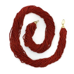 Multi-Strand Red Coral Torsade Bead Necklace with 14K Gold Clasp
