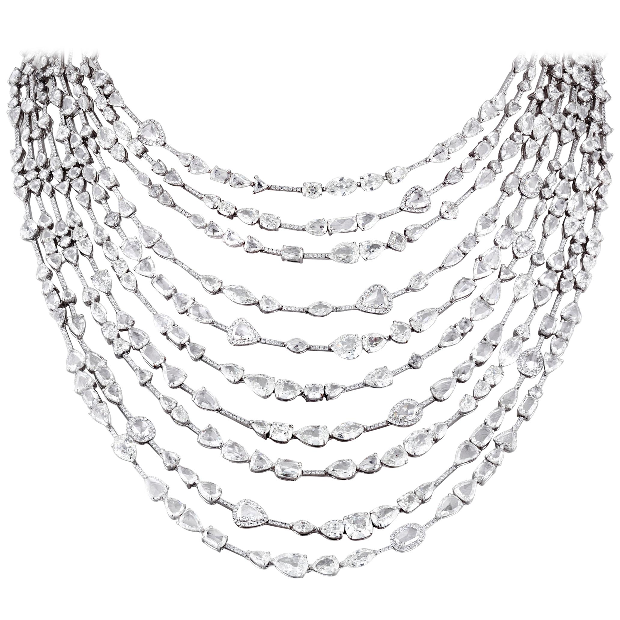 Multi-Strand Rose-Cut Diamond Necklace, 83.03 Carat