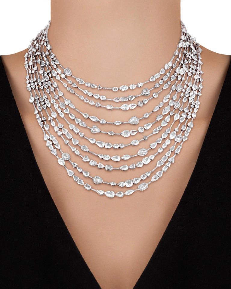 MultiStrand RoseCut Diamond Necklace, 83.03 Carat For Sale at 1stDibs