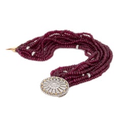 Multi Strand Ruby Bracelet Diamond Clasp Estate 18k White Gold Vintage Jewelry
