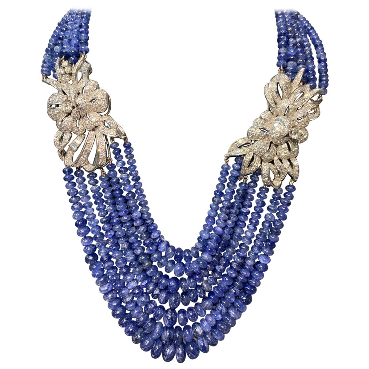 Multi-Strand Sapphire Bead and Diamond Necklace